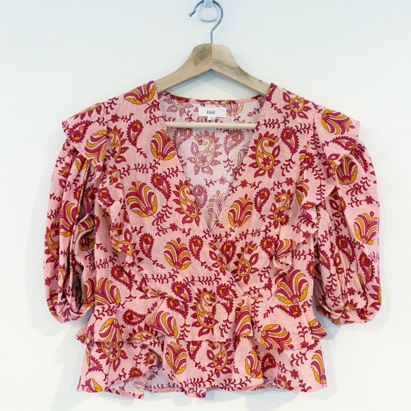 Anthropologie || Rahi Diana Paisley Floral Ruffle Blouse Pink XS - Picture 2 of 9